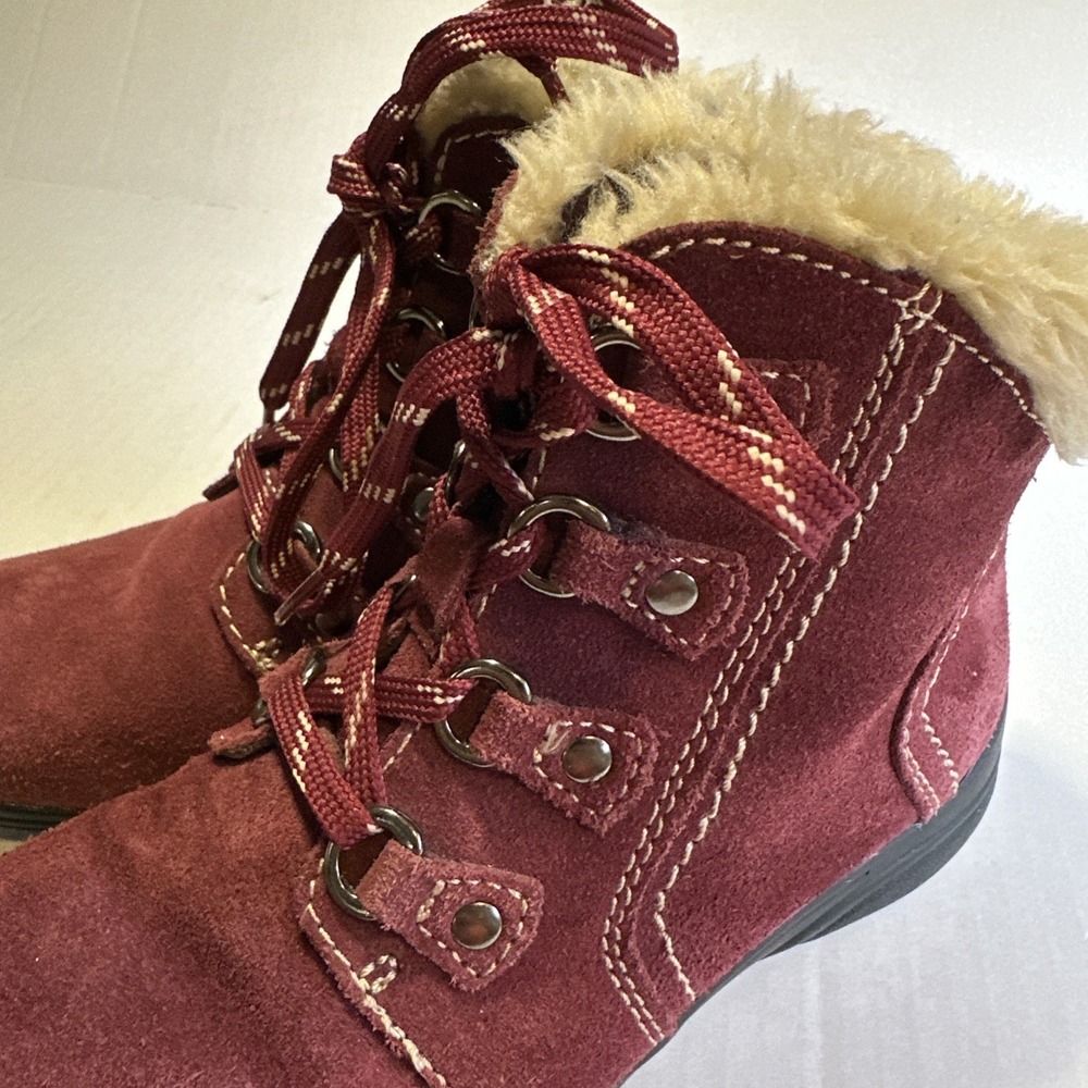 Earth Origins Crowley Wine Maroon Suede Leather Lace&Zip Boots Size 7.5 MWomen's - Picture 3 of 10